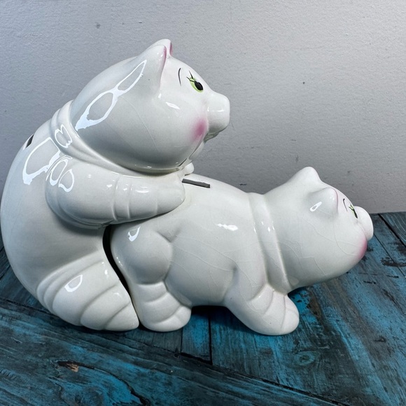 Vintage Pair of Piggy Pig Banks Naughty Humping Piggy Pigs Porking Making Bacon - Picture 2 of 16